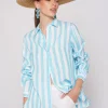 Shirts*Vilagallo Shirt Ginger Turquoise Linen Stripes