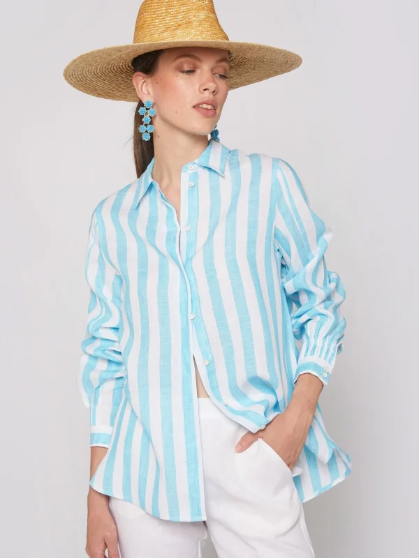 Shirts*Vilagallo Shirt Ginger Turquoise Linen Stripes