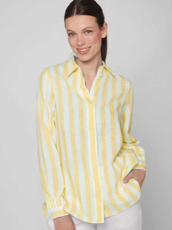 Shirts*Vilagallo Shirt Ginger Yellow Linen Stripes