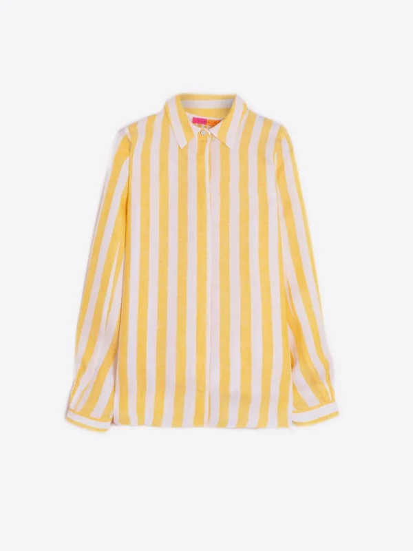 Shirts*Vilagallo Shirt Ginger Yellow Linen Stripes