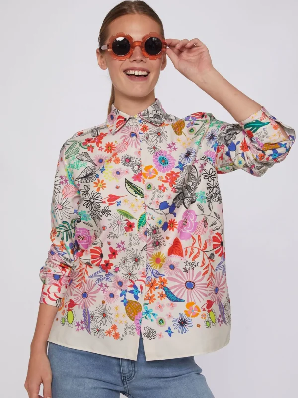 Shirts*Vilagallo Shirt Irina Hand Painted Flowers