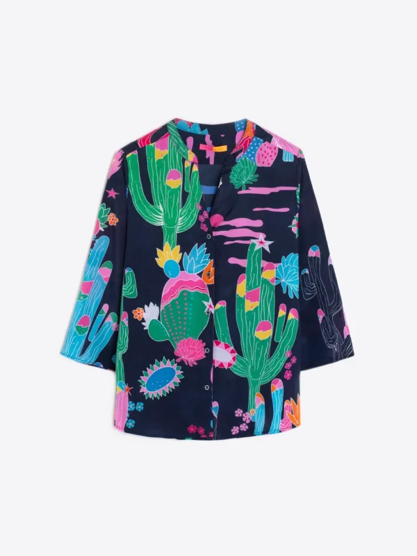 Shirts*Vilagallo Shirt Juliet Cactus Navy Print