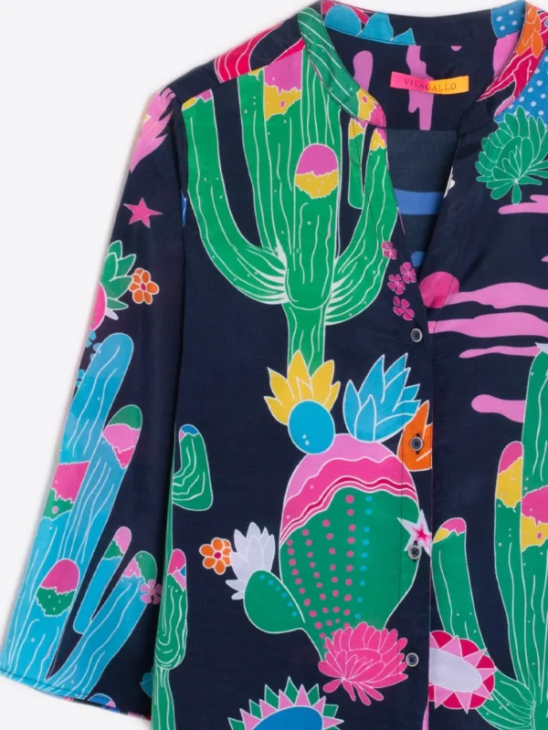 Shirts*Vilagallo Shirt Juliet Cactus Navy Print