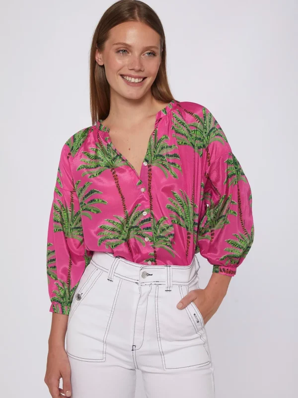 Shirts*Vilagallo Shirt Mabel Pink Palm Tree