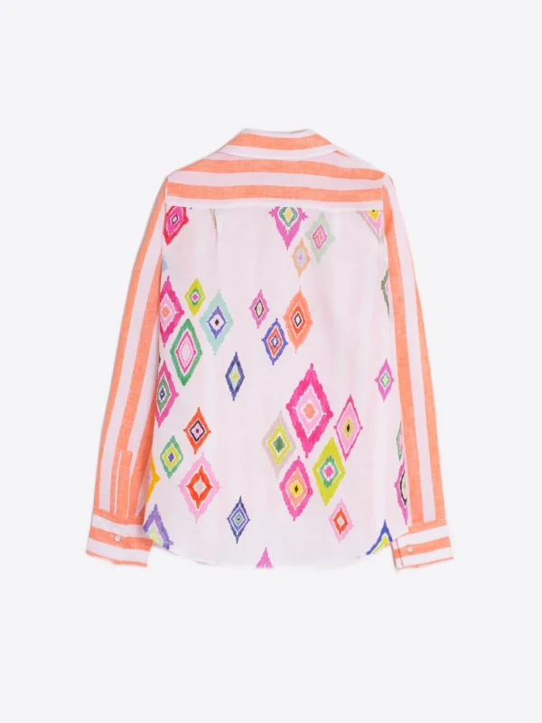 Shirts*Vilagallo Shirt Mafalda Orange Linen Stripes