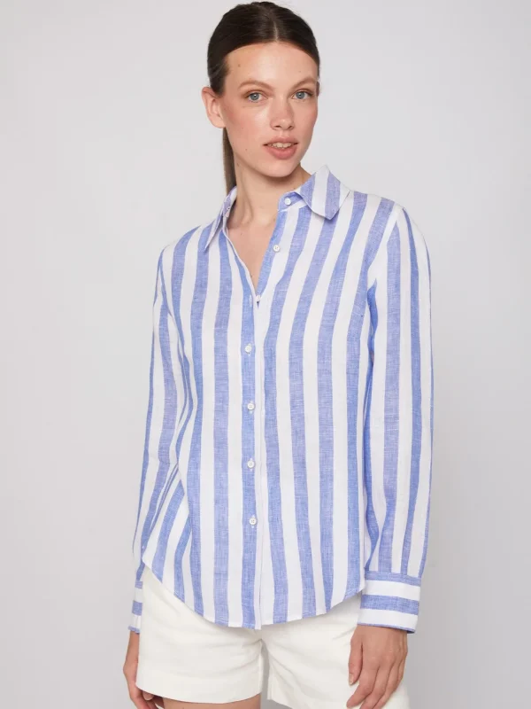Shirts*Vilagallo Shirt Mafalda Pure Linen Stripe Navy