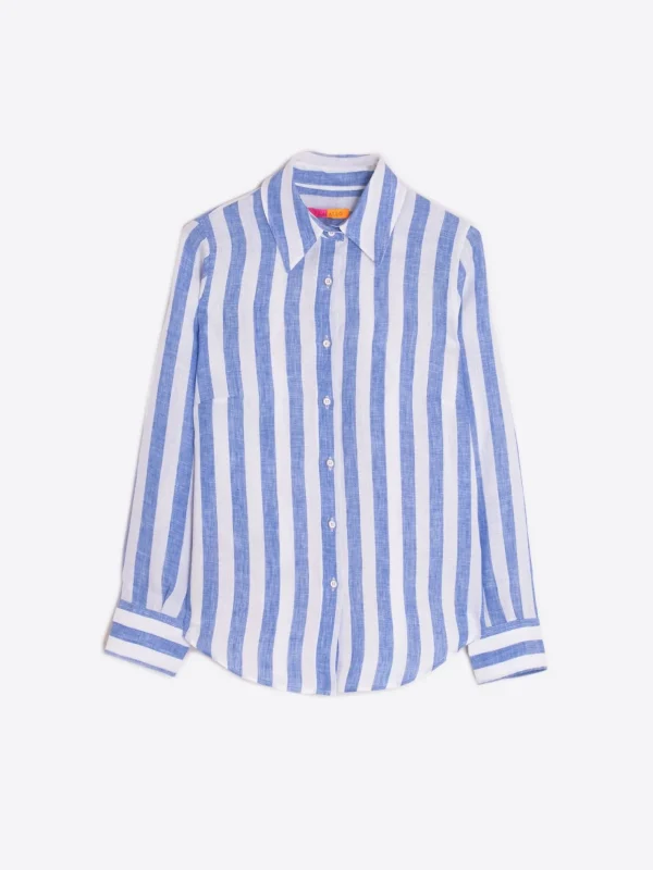 Shirts*Vilagallo Shirt Mafalda Pure Linen Stripe Navy