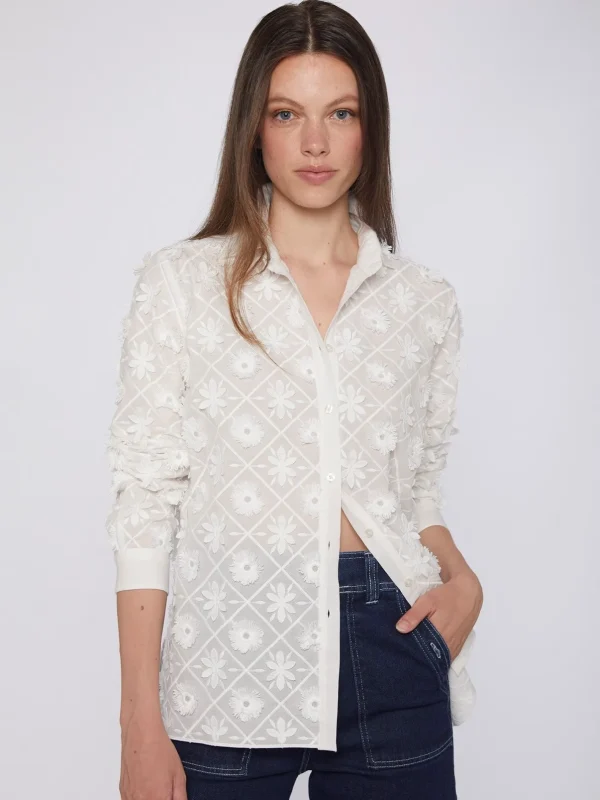 Shirts*Vilagallo Shirt Nadine White Embroidered Flower