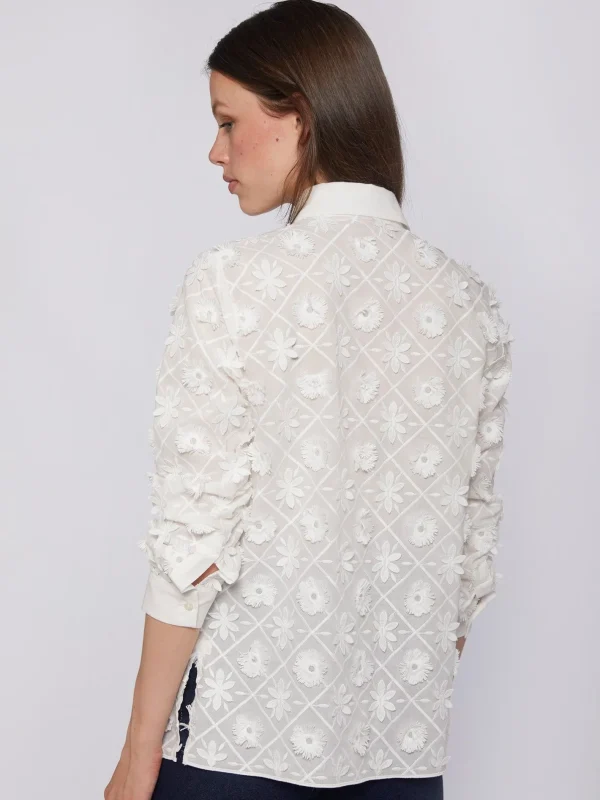 Shirts*Vilagallo Shirt Nadine White Embroidered Flower