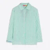 Shirts*Vilagallo Shirt Petra Emb Green Linen Stripe