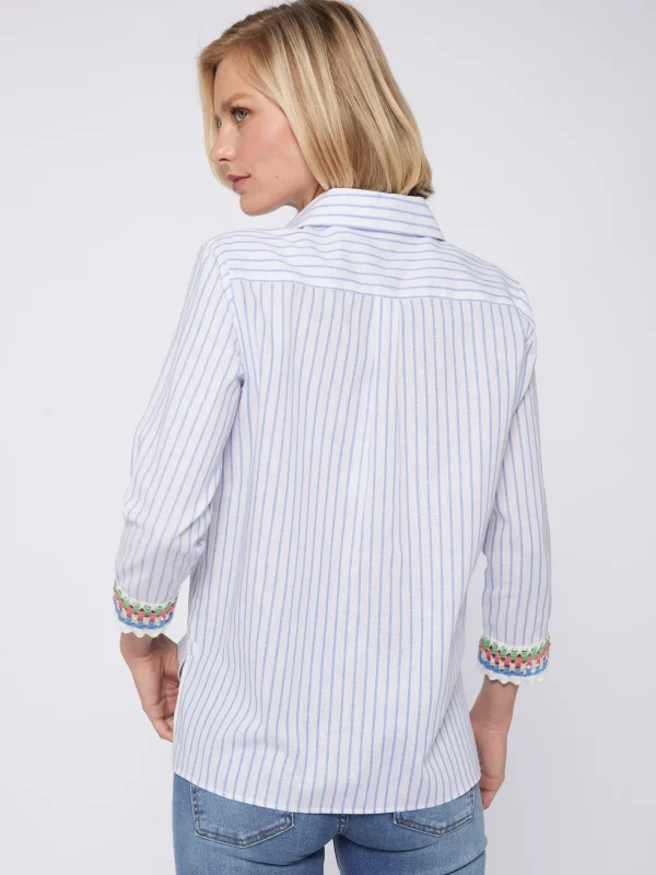 Shirts*Vilagallo Shirt Sara Blue Linen Stripe