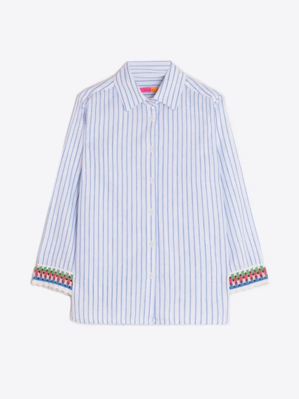 Shirts*Vilagallo Shirt Sara Blue Linen Stripe
