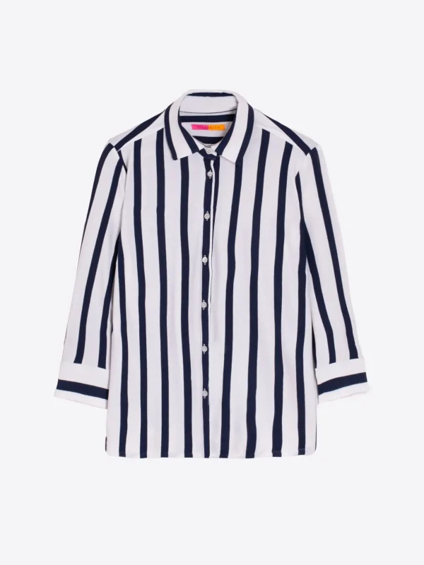 Shirts*Vilagallo Shirt Sara Ecru Navy Stripe Knit