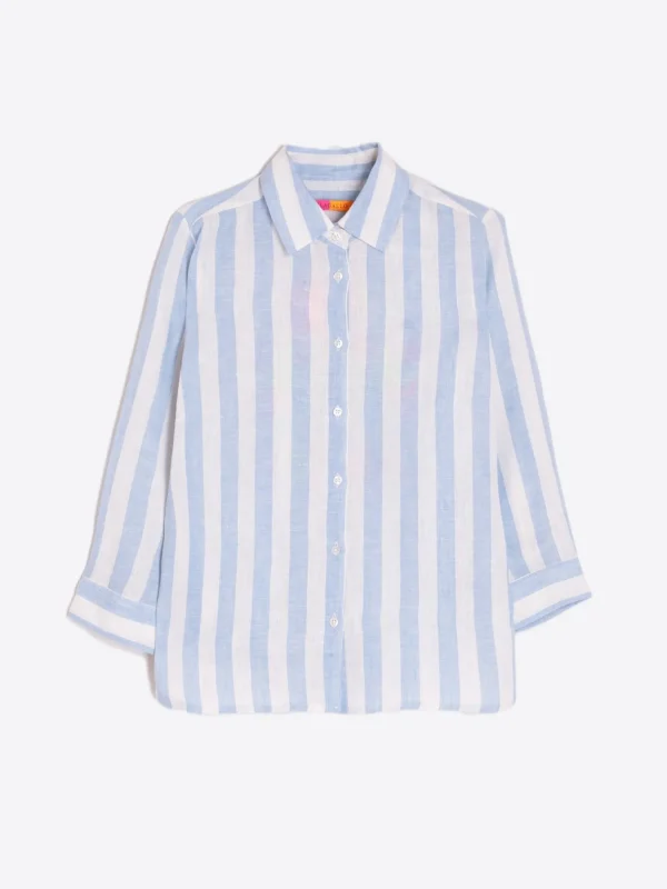 Shirts*Vilagallo Shirt Sara Emb Blue Linen Stripe L