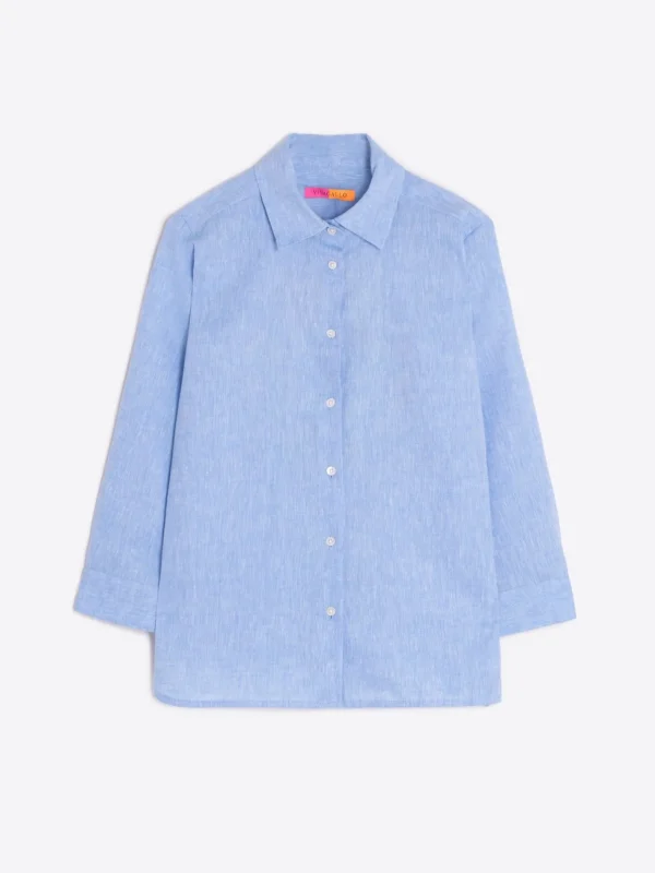 Shirts*Vilagallo Shirt Sara Emb Blue Linen Cotton