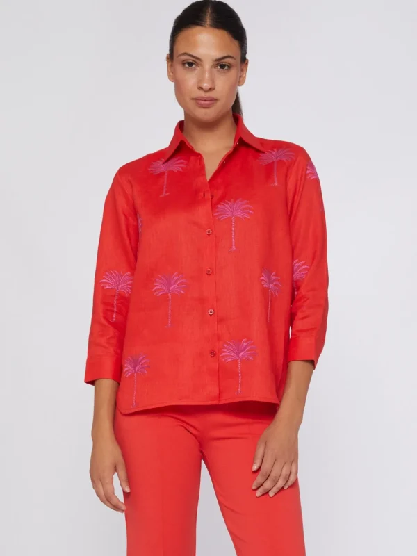 Shirts*Vilagallo Shirt Sara Emb Coral Linen