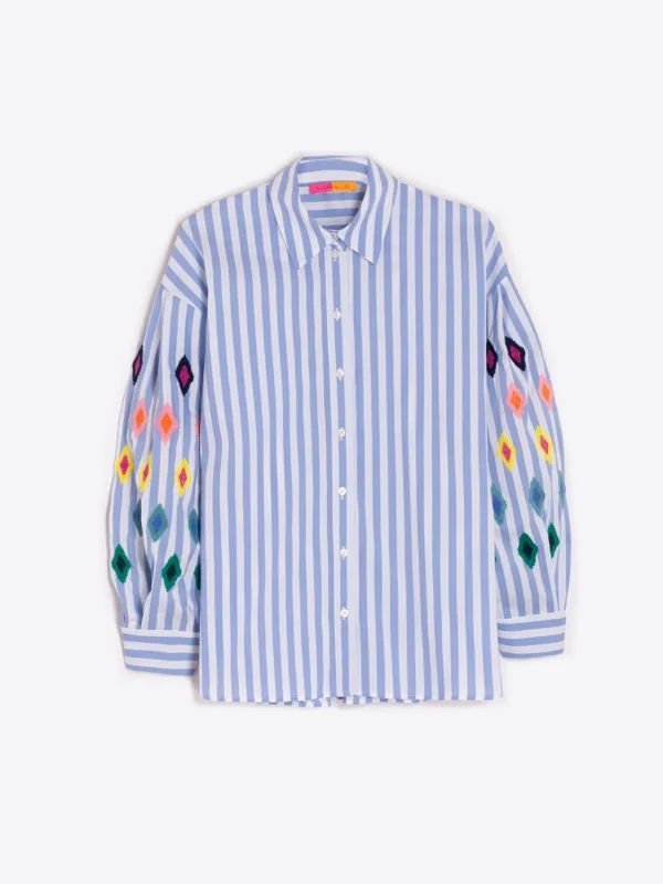 Shirts*Vilagallo Shirt Vernen Emb Light Blue Stripe