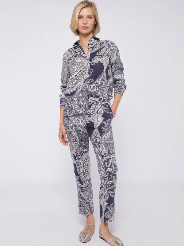 Trousers*Vilagallo Trouser Clarise Navy Paisley Linen