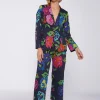 Trousers*Vilagallo Trouser Dorin Flower Cross Stitch Navy Print