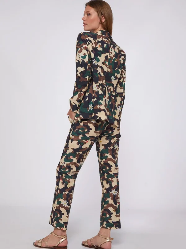 Trousers*Vilagallo Trouser Tiffany Camouflage Embroidery Print