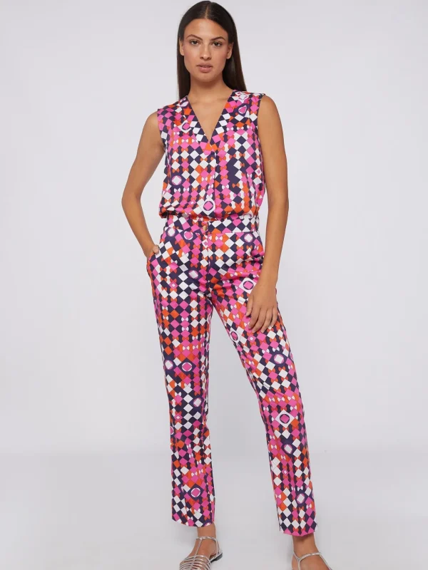 Trousers*Vilagallo Trouser Tiffany Pink Navy Geometric