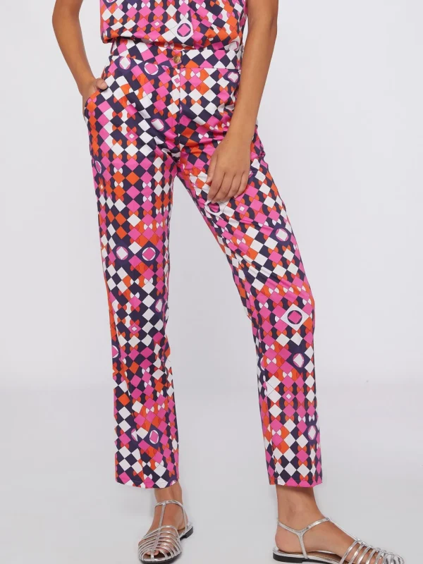 Trousers*Vilagallo Trouser Tiffany Pink Navy Geometric