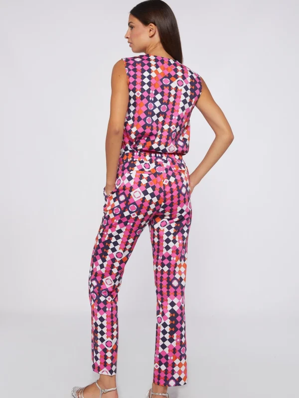 Trousers*Vilagallo Trouser Tiffany Pink Navy Geometric