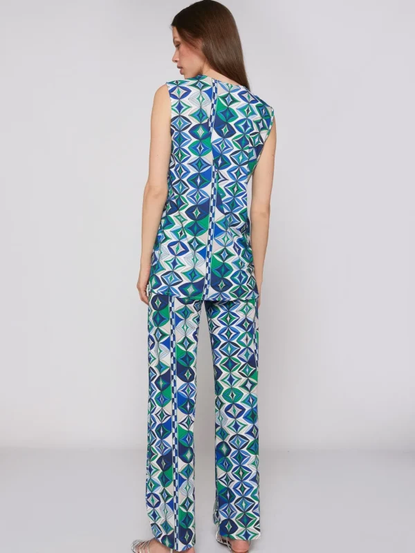 Trousers*Vilagallo Trouser Venus Green Geometric Knit Print