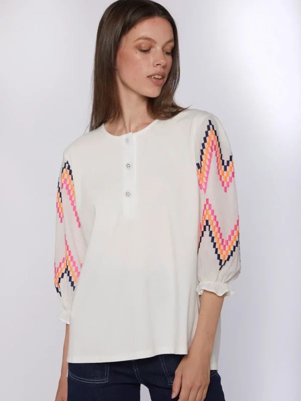 T-Shirts*Vilagallo T-Shirt Karen Fluor Embroidered Zig-Zag