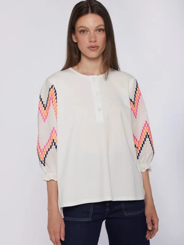 T-Shirts*Vilagallo T-Shirt Karen Fluor Embroidered Zig-Zag