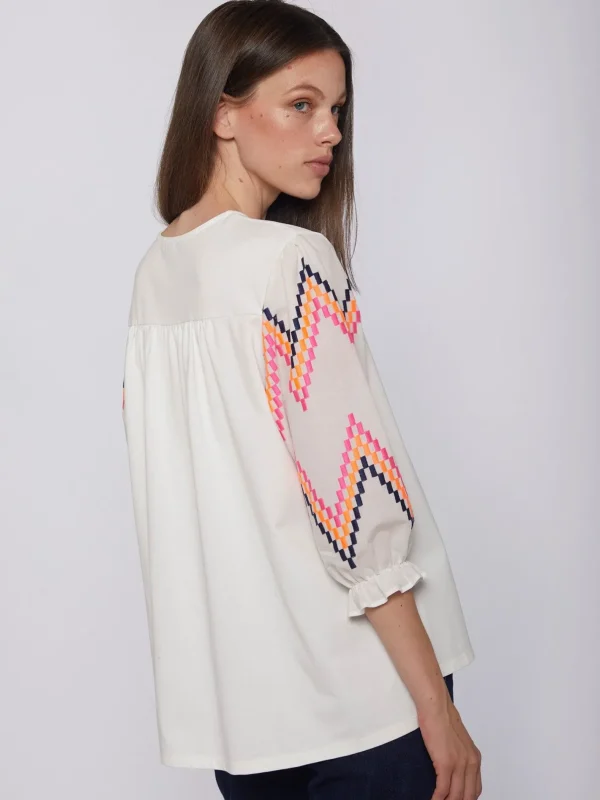 T-Shirts*Vilagallo T-Shirt Karen Fluor Embroidered Zig-Zag