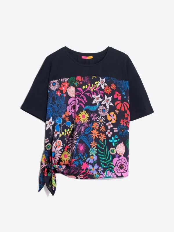 T-Shirts*Vilagallo T-Shirt Victoria Navy Hand Painted Flowers